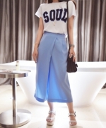 PEI&Co. 2015夏季韓版腰設計闊腿七分西裝褲